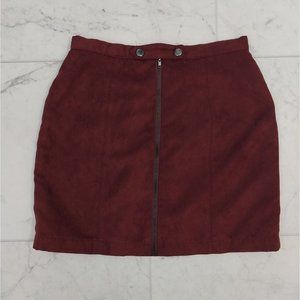 Olive + Oak Faux Suede Full Zip Maroon Mini Skirt Sz XS